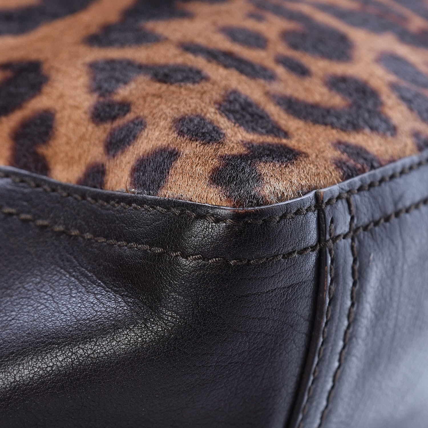 Saint Laurent Calfskin Leopard Print Pony Hair Medium Downtown Tote Dark Brown 12 of 18