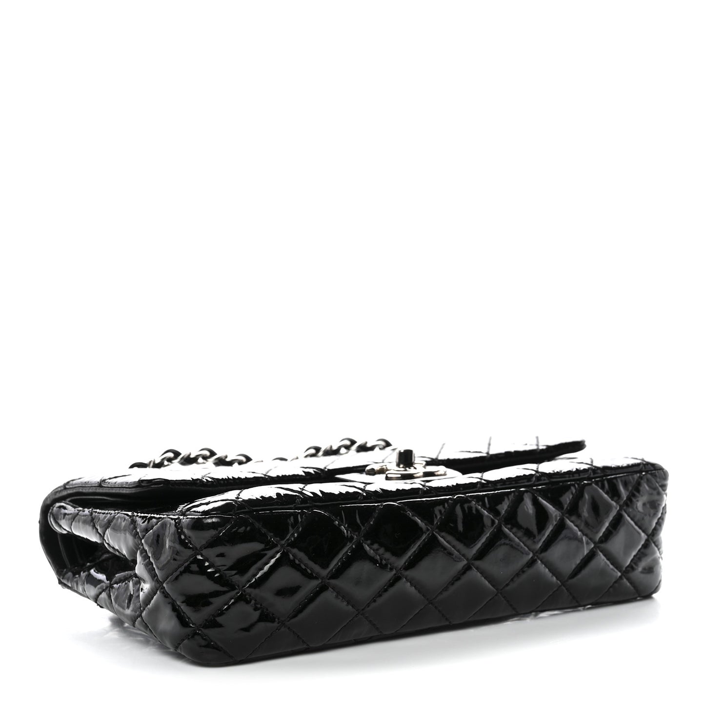 Patent Quilted Medium Double Flap Black