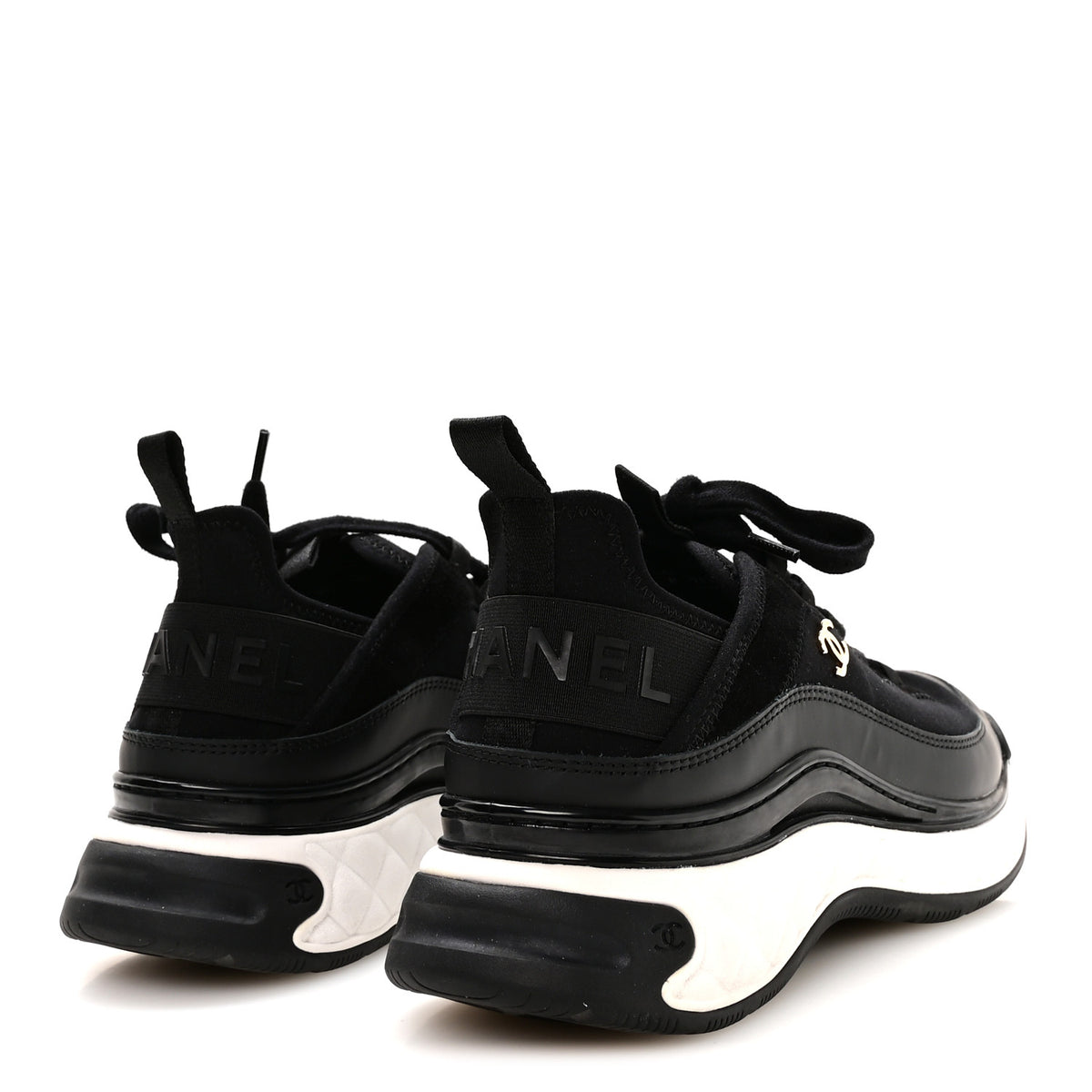 Chanel Velvet Calfskin Mixed Fibers CC Sneakers 38.5 Black 5 of 8