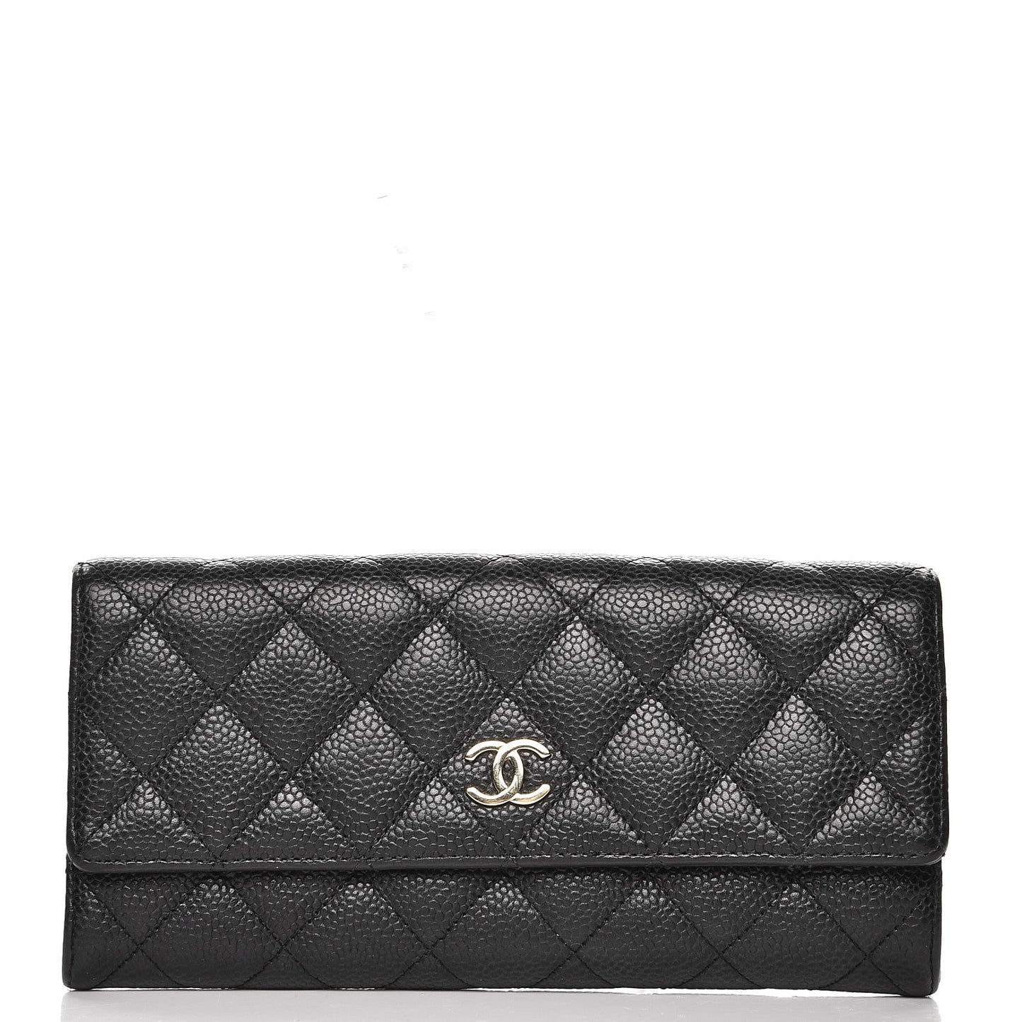 Caviar Quilted Large Gusset Flap Wallet Black