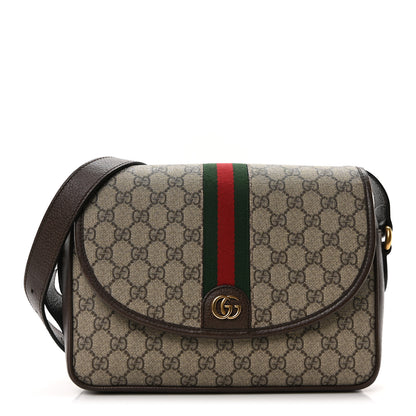 Gucci GG Supreme Monogram Textured Dollar Calfskin Web Ophidia Flap Shoulder Bag  Beige Ebony New Acero 1 of 11