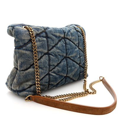 Saint Laurent Denim Quilted Toy Loulou Puffer Monogram Chain Satchel Blue Cinnamon 3 of 9