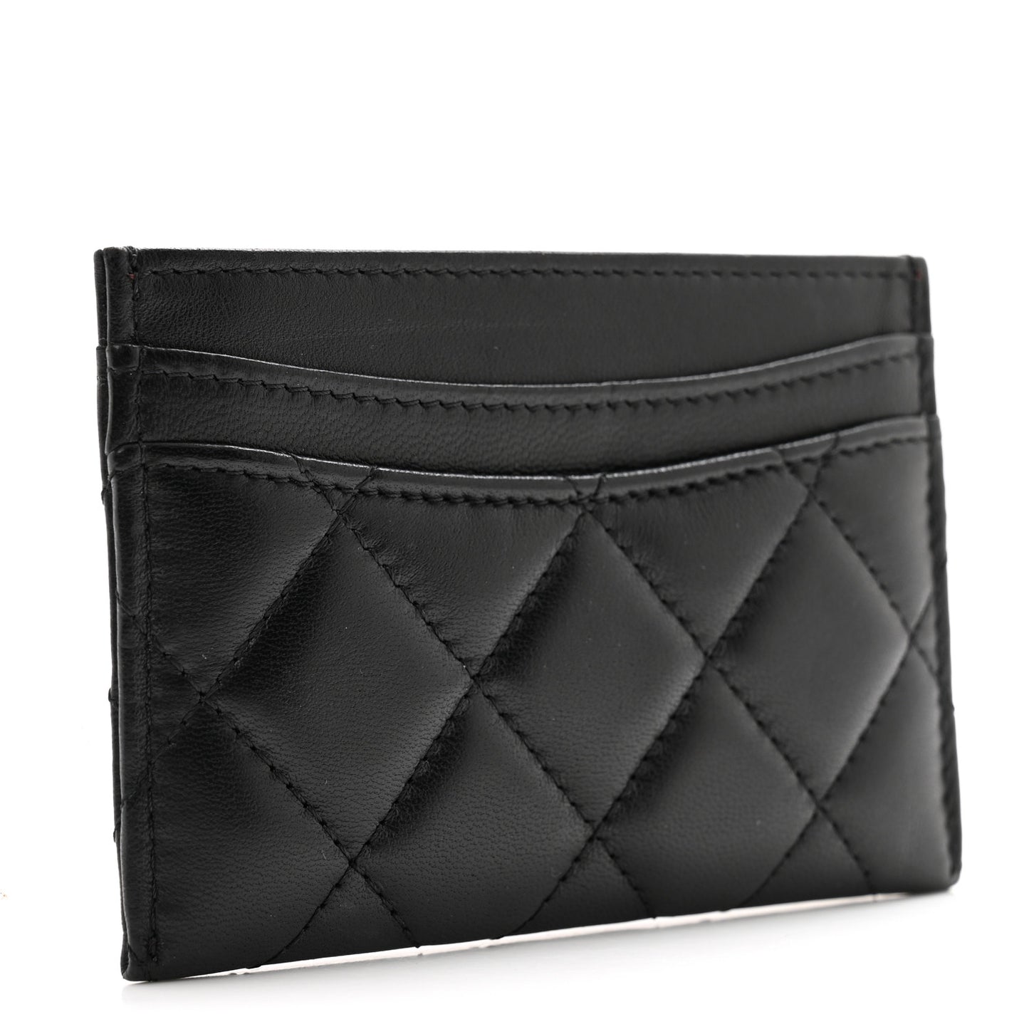 Lambskin Quilted Card Holder Black