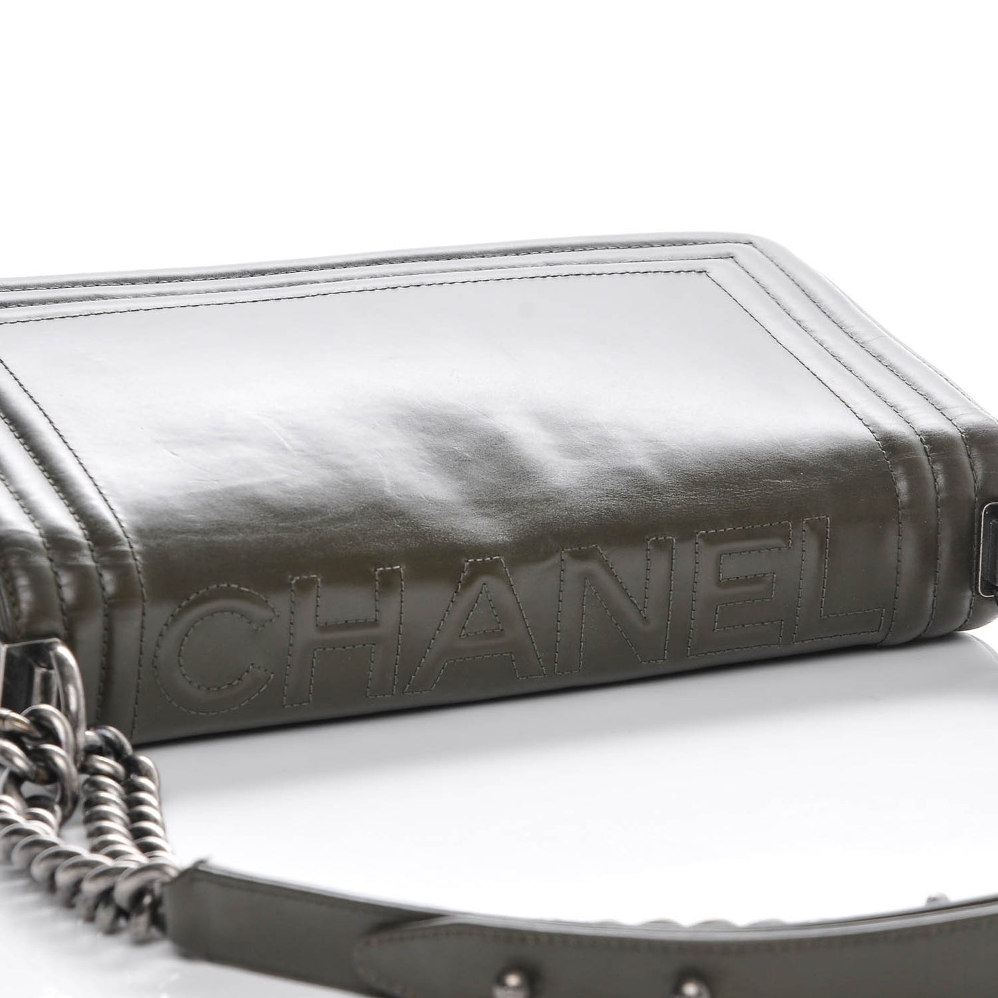 Glazed Calfskin Medium Boy Flap Dark Green