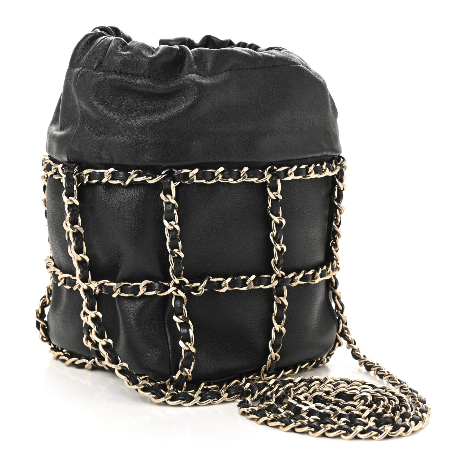 Chanel Lambskin Bucket Chain Drawstring Bag Black 3 of 10