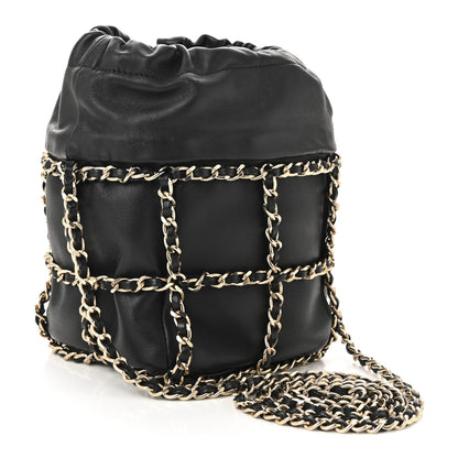 Chanel Lambskin Bucket Chain Drawstring Bag Black 3 of 10