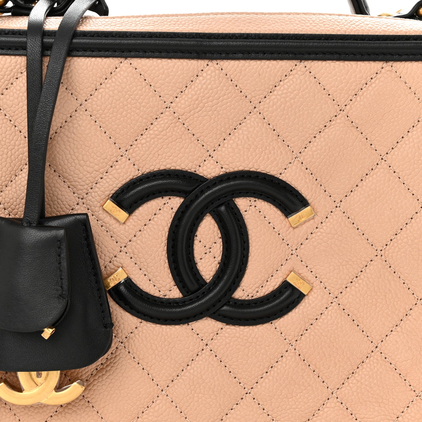 Caviar Quilted Large CC Filigree Vanity Case Beige Black