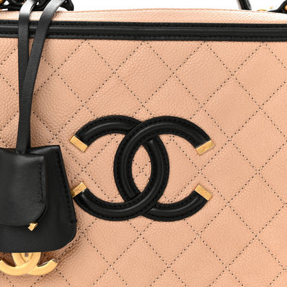 Chanel Caviar Quilted Large CC Filigree Vanity Case Beige Black 8 of 14