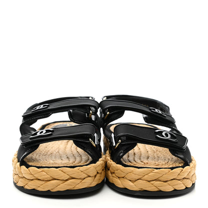 Chanel Mesh Patent Calfskin Velcro Dad Sandals 39.5 Black 2 of 9