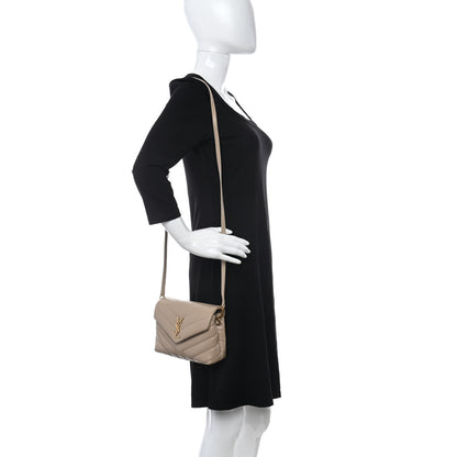 Saint Laurent Calfskin Y Quilted Monogram Toy Loulou Crossbody Bag Latte 2 of 13