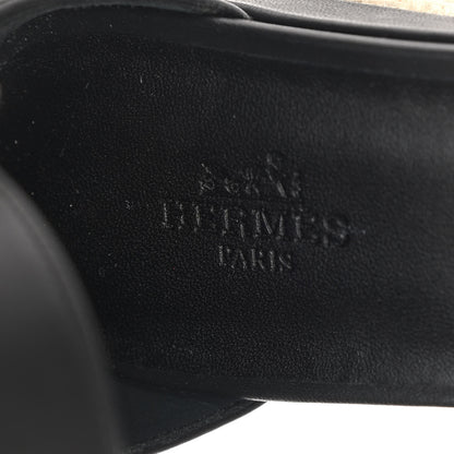 Hermes Goatskin Elda Espadrille Wedge Sandals 38 Black 6 of 13