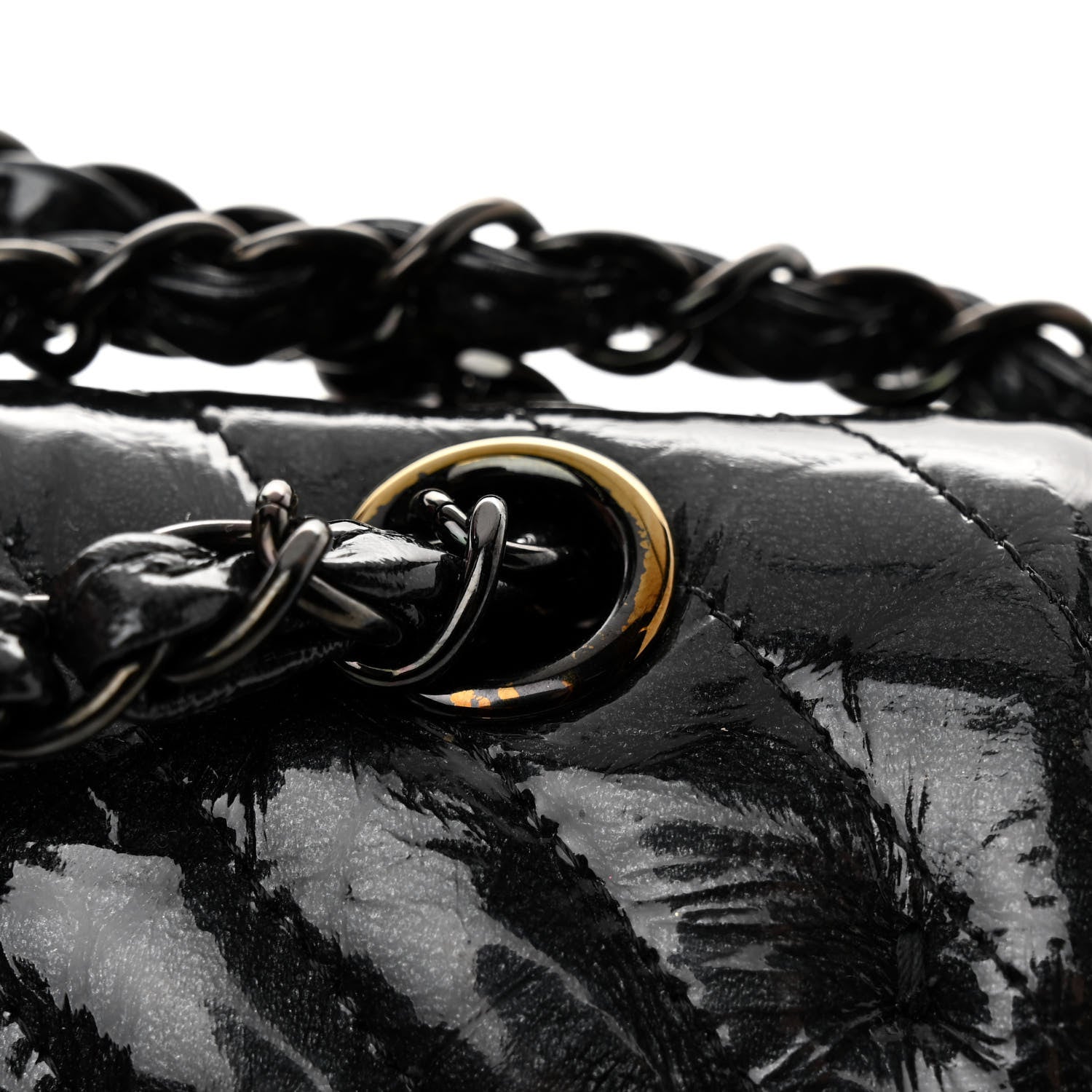 Chanel Metallic Patent Crumpled Calfskin Chevron Quilted Medium Double Flap So Black 10 of 10
