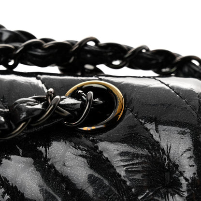Chanel Metallic Patent Crumpled Calfskin Chevron Quilted Medium Double Flap So Black 10 of 10