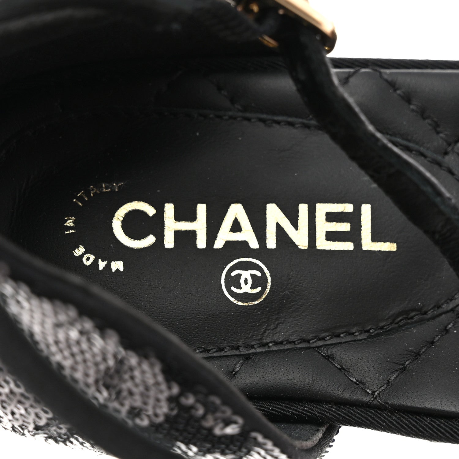 Chanel Sequin Grosgrain CC Cap Toe Ankle Flat 37 Black 6 of 8