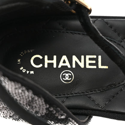 Chanel Sequin Grosgrain CC Cap Toe Ankle Flat 37 Black 6 of 8