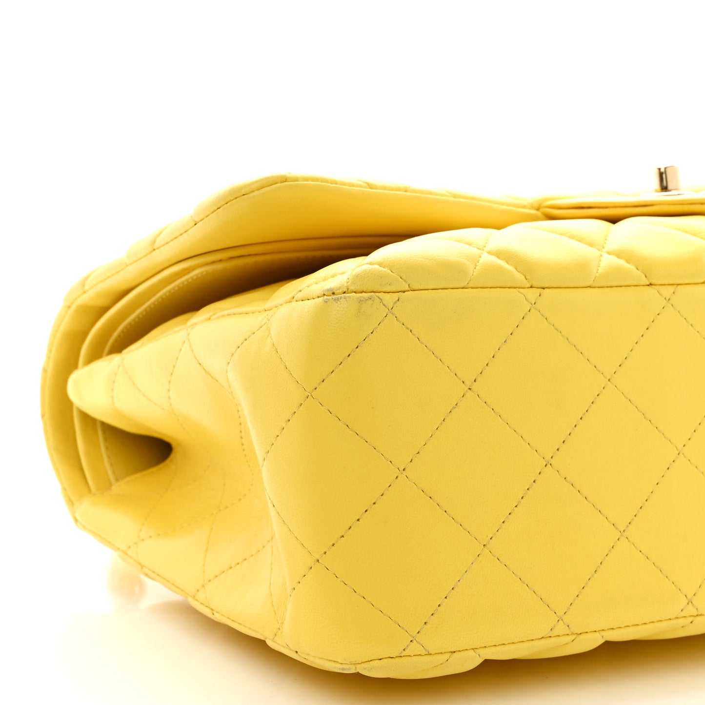 Lambskin Quilted Jumbo Double Flap Yellow