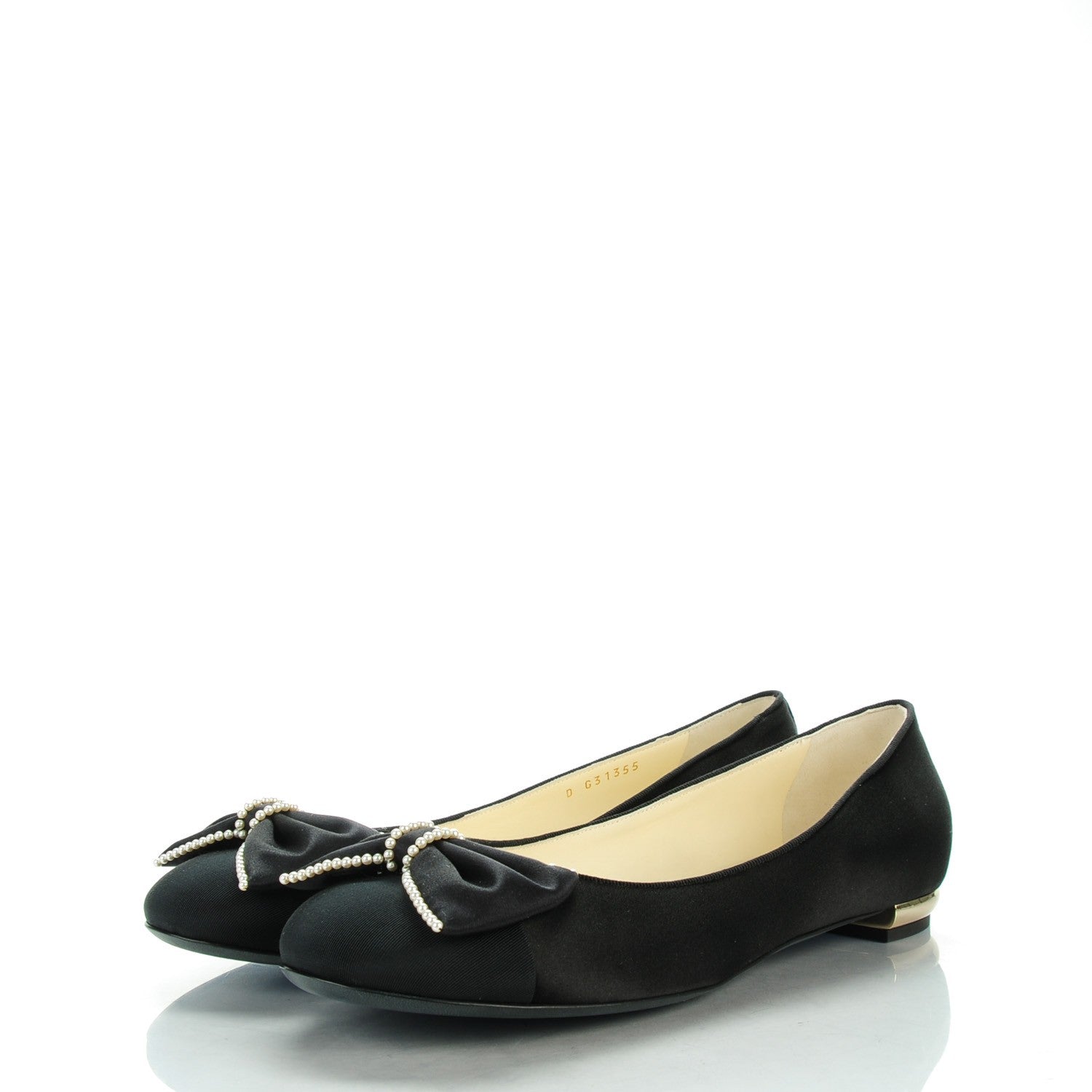 Chanel Satin Pearl Bow Ballerina Flats 41 Black 3 of 9