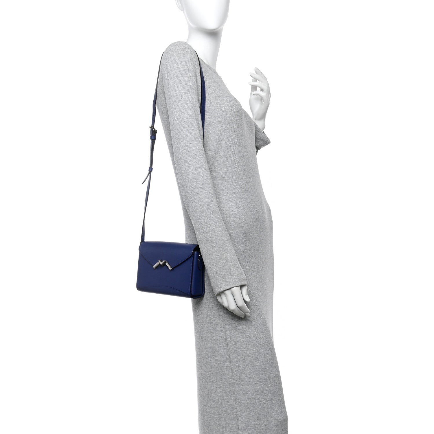 Moynat Box Calfskin Gabrielle Reporter Shoulder Bag Blue 2 of 14