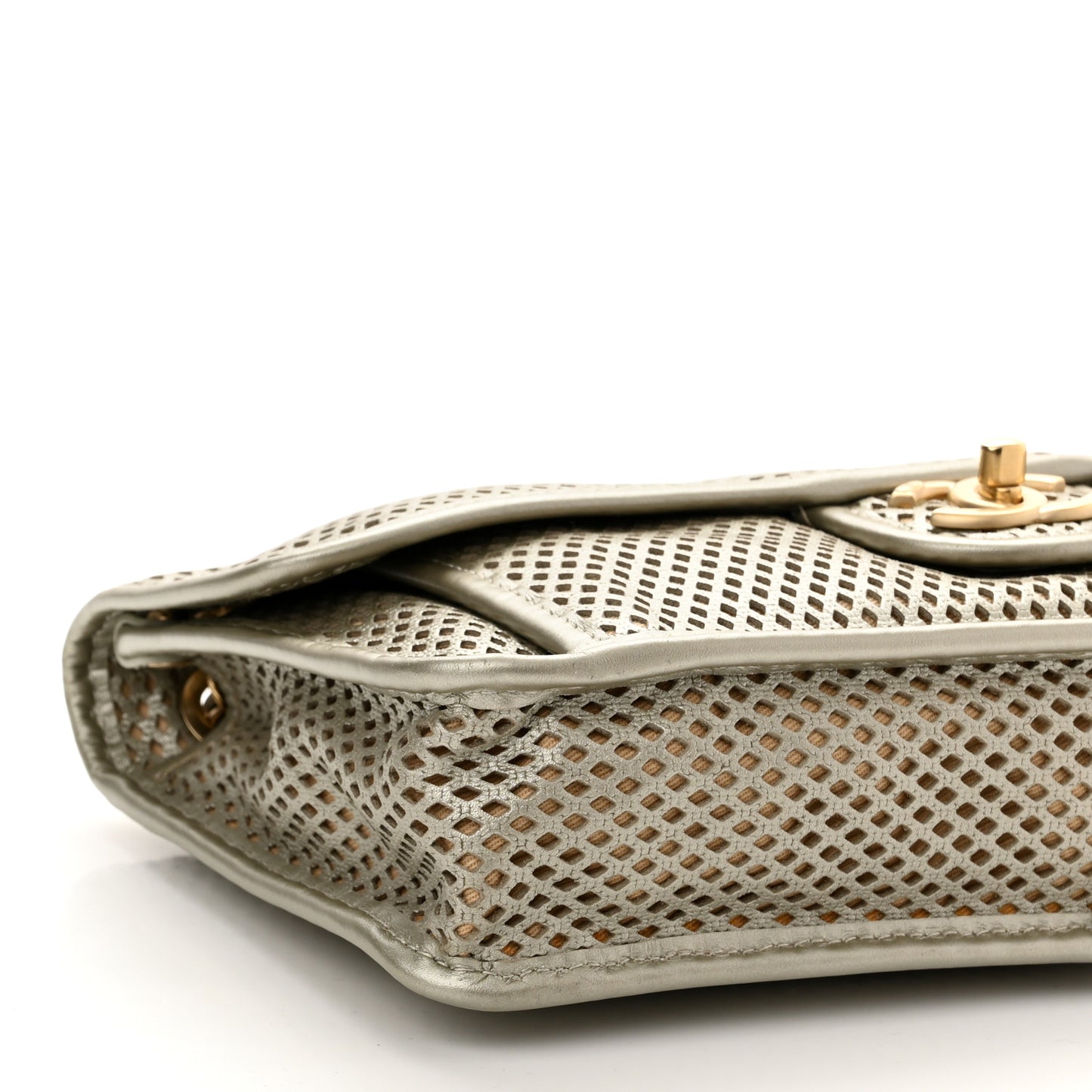 Perforated Calfskin Large Up In The Air Flap Light Gold