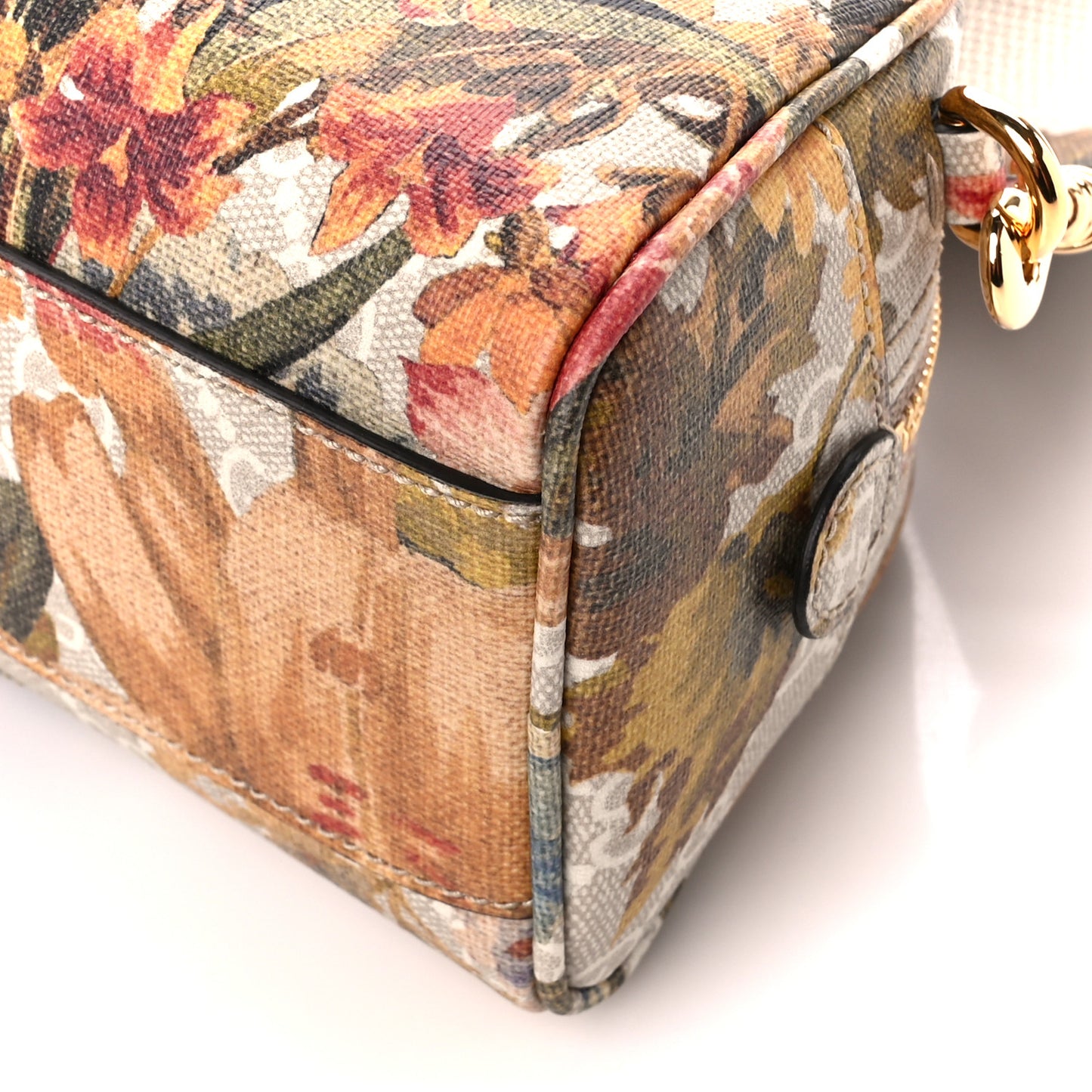 GG Supreme Monogram Water Flora Web Mini Ophidia Top Handle Bowler Bag Beige White Multicolor