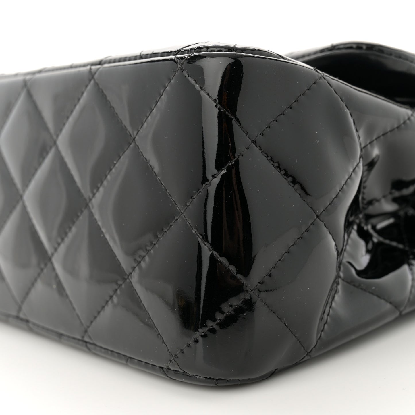 Patent Quilted Jumbo Double Flap Black