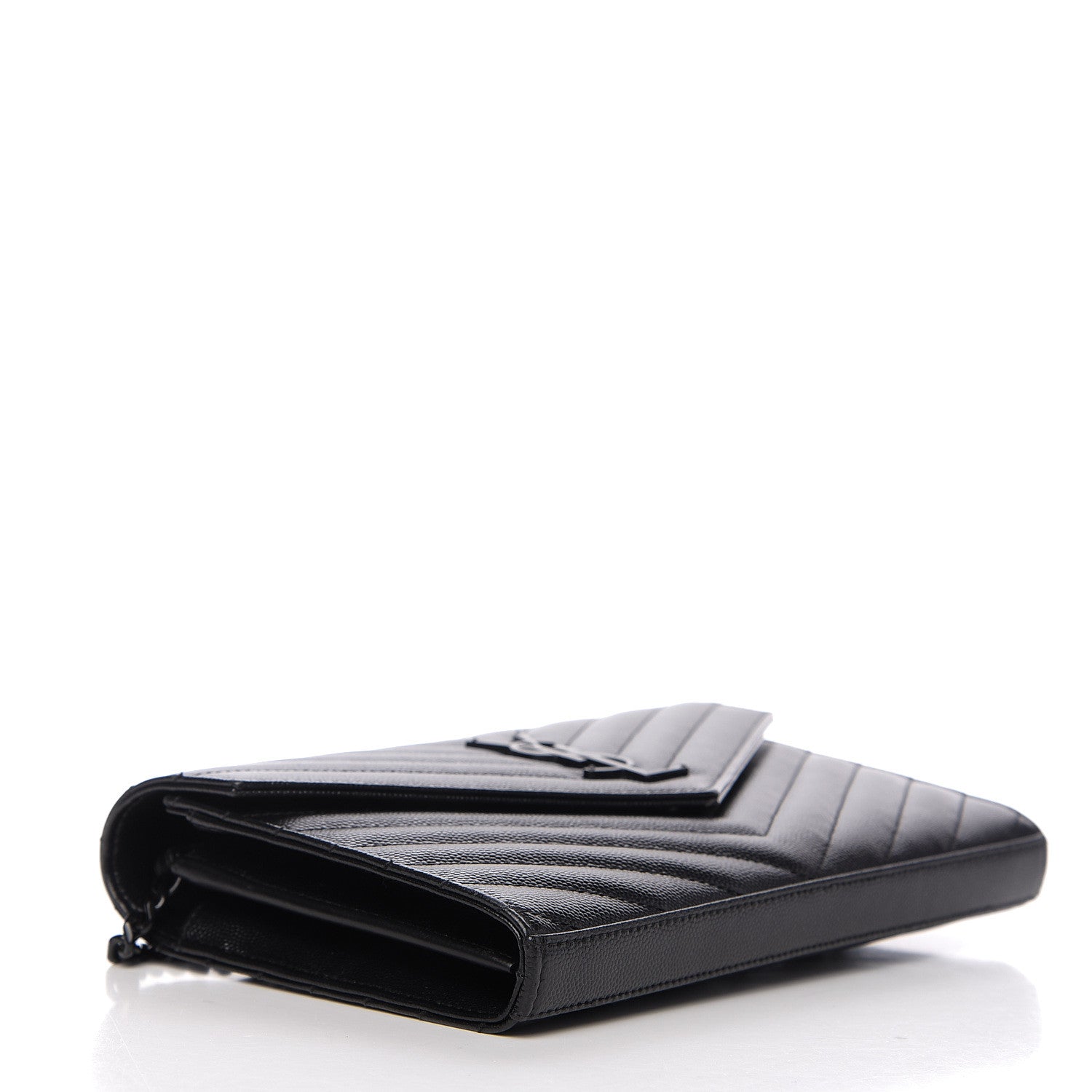 Saint Laurent Grain De Poudre Matelasse Chevron Monogram Chain Wallet Black 3 of 8