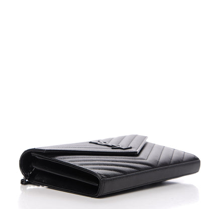 Saint Laurent Grain De Poudre Matelasse Chevron Monogram Chain Wallet Black 3 of 8