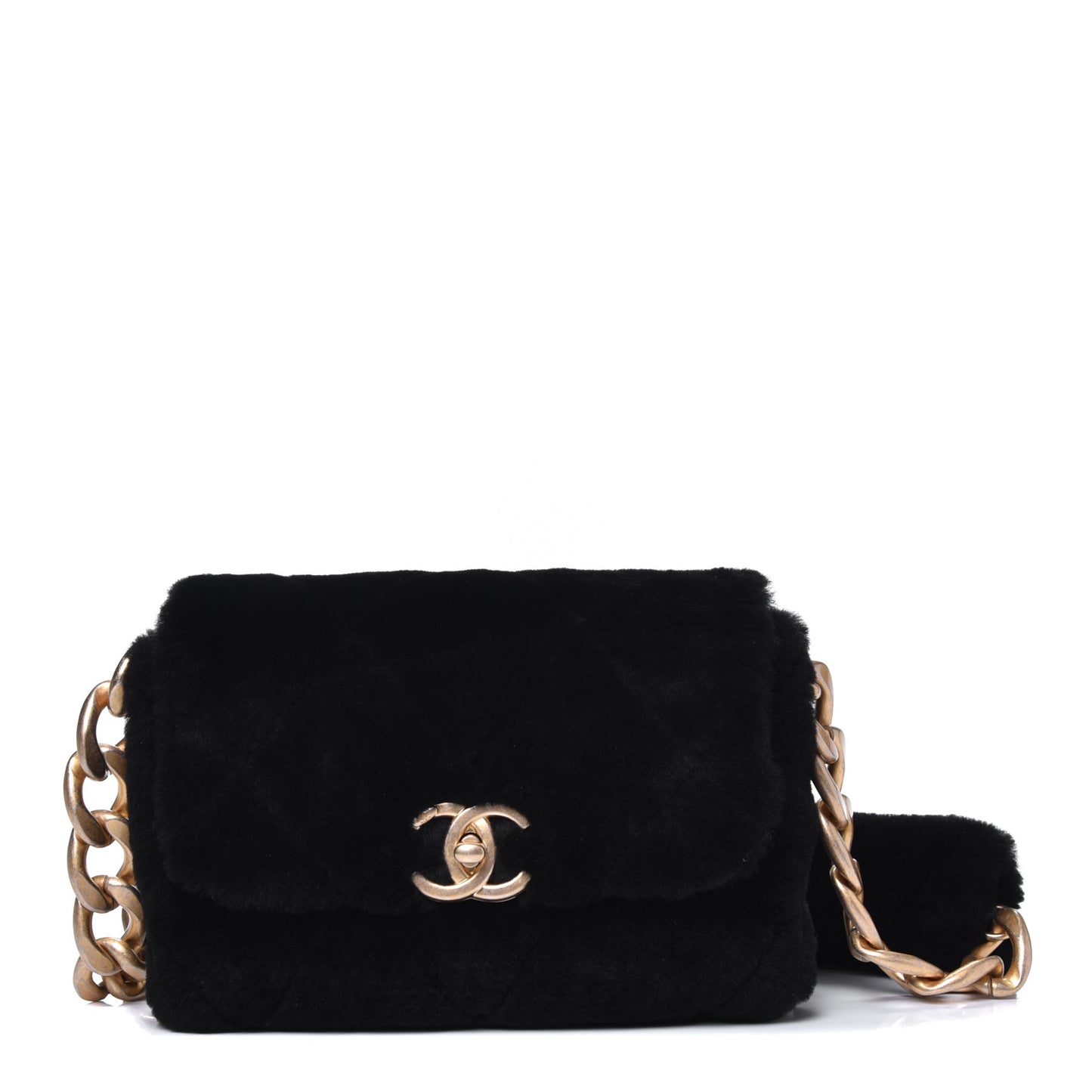 Shearling Quilted Single Flap Black