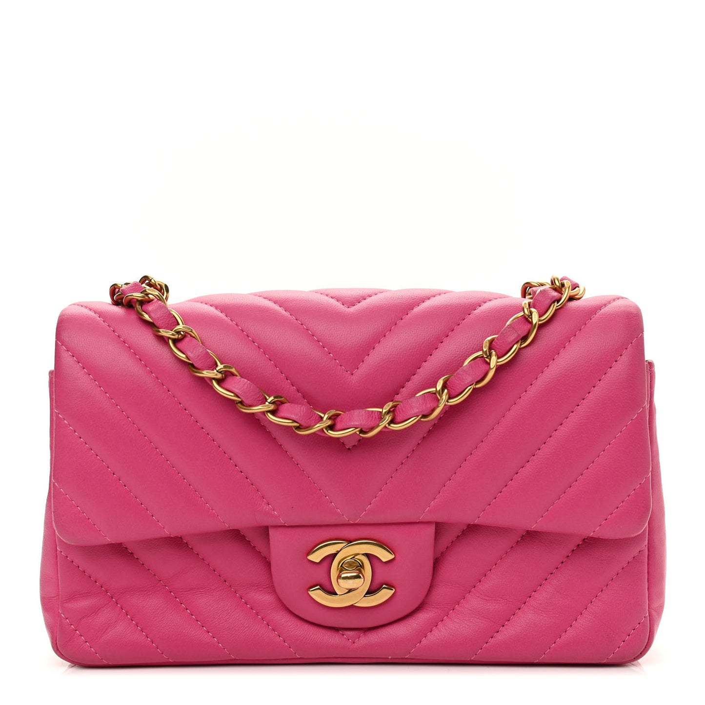 Lambskin Chevron Quilted Mini Rectangular Flap Pink