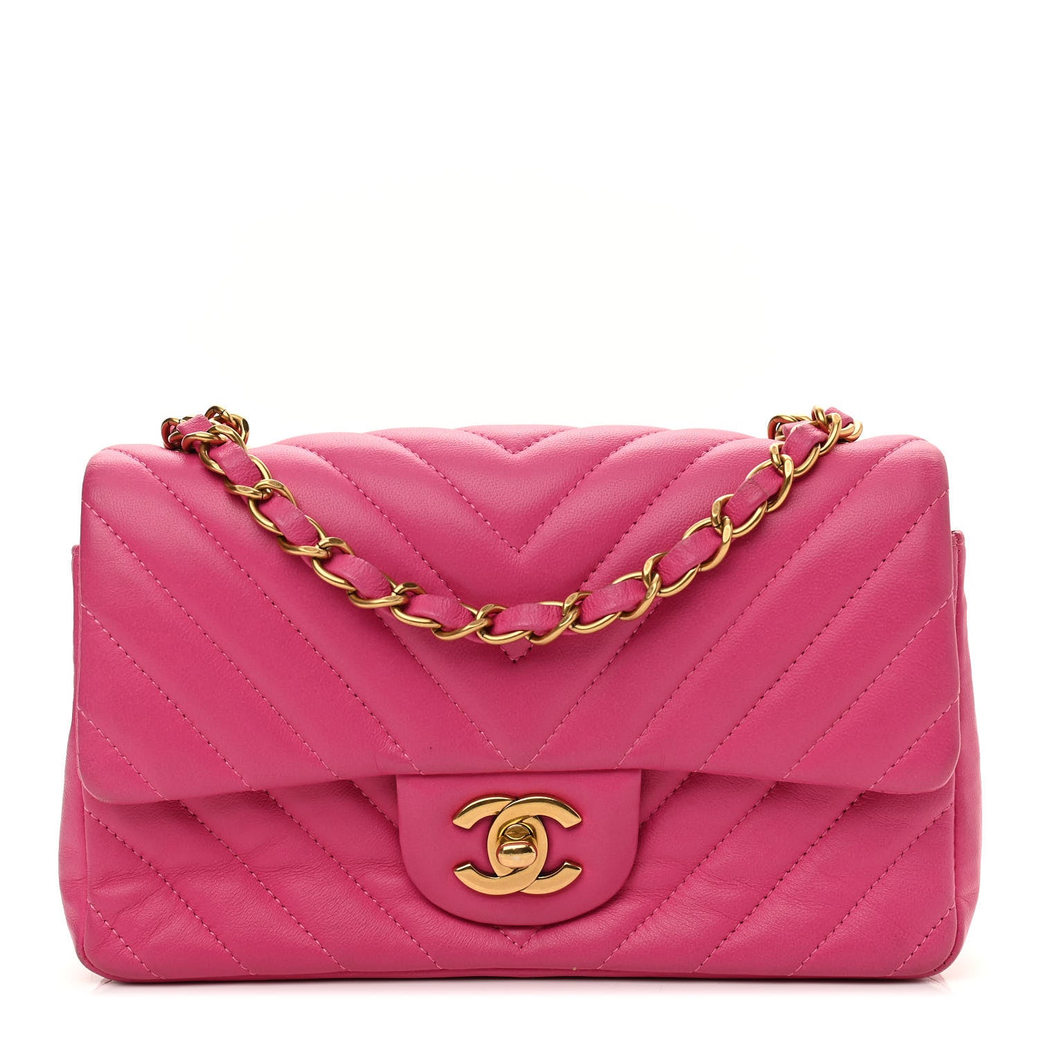 Chanel Lambskin Chevron Quilted Mini Rectangular Flap Pink 1 of 11