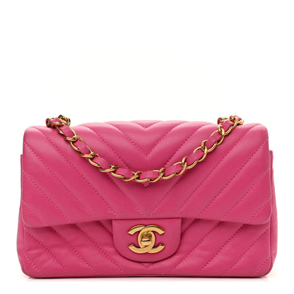 Chanel Lambskin Chevron Quilted Mini Rectangular Flap Pink 1 of 11