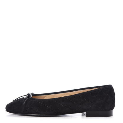 Chanel Suede Calfskin Quilted Cap Toe CC Ballerina Flats 38 Black 1 of 10