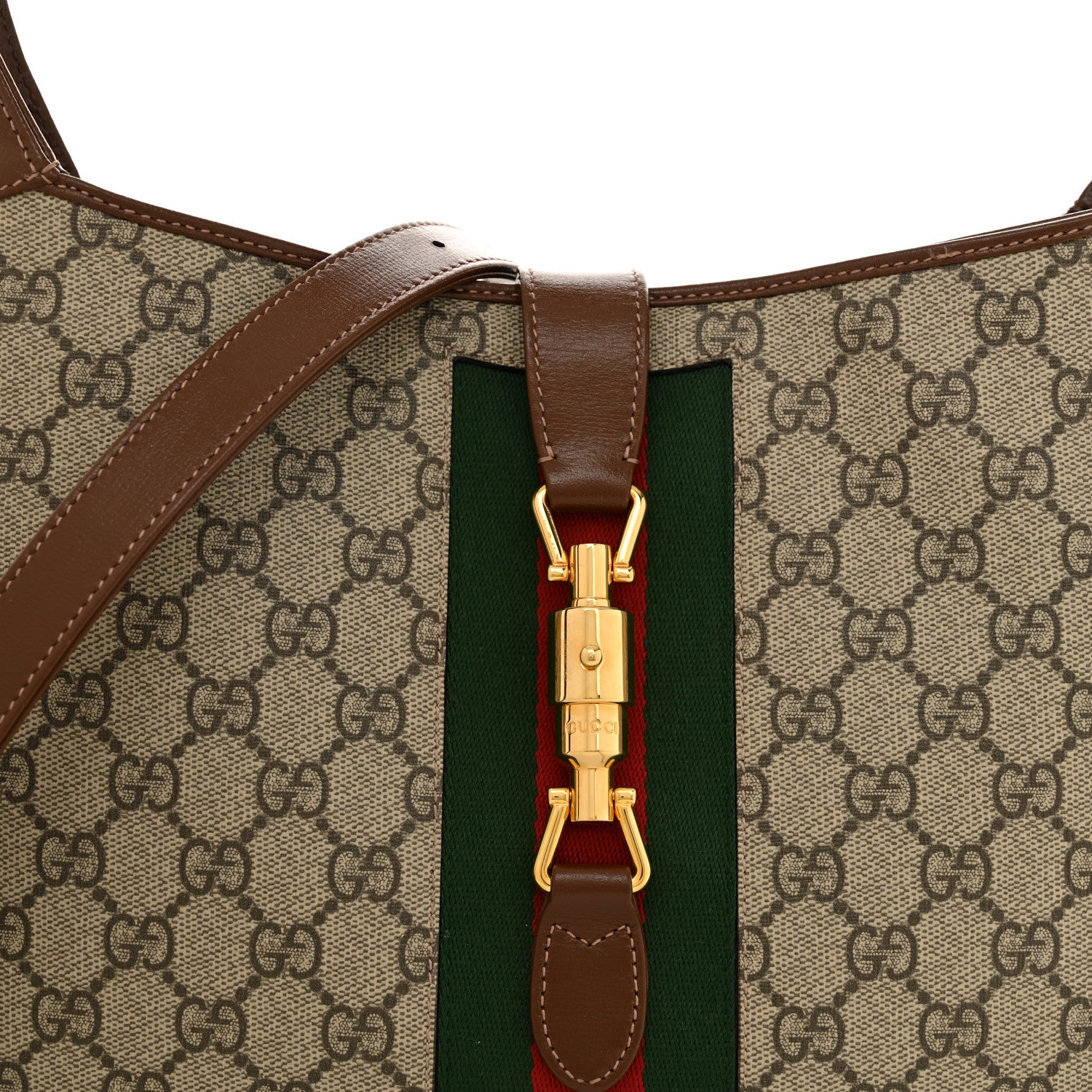 Gucci GG Supreme Monogram Azalea Calfskin Web Medium Jackie 1961 Hobo Beige Ebony Brown Sugar 8 of 13