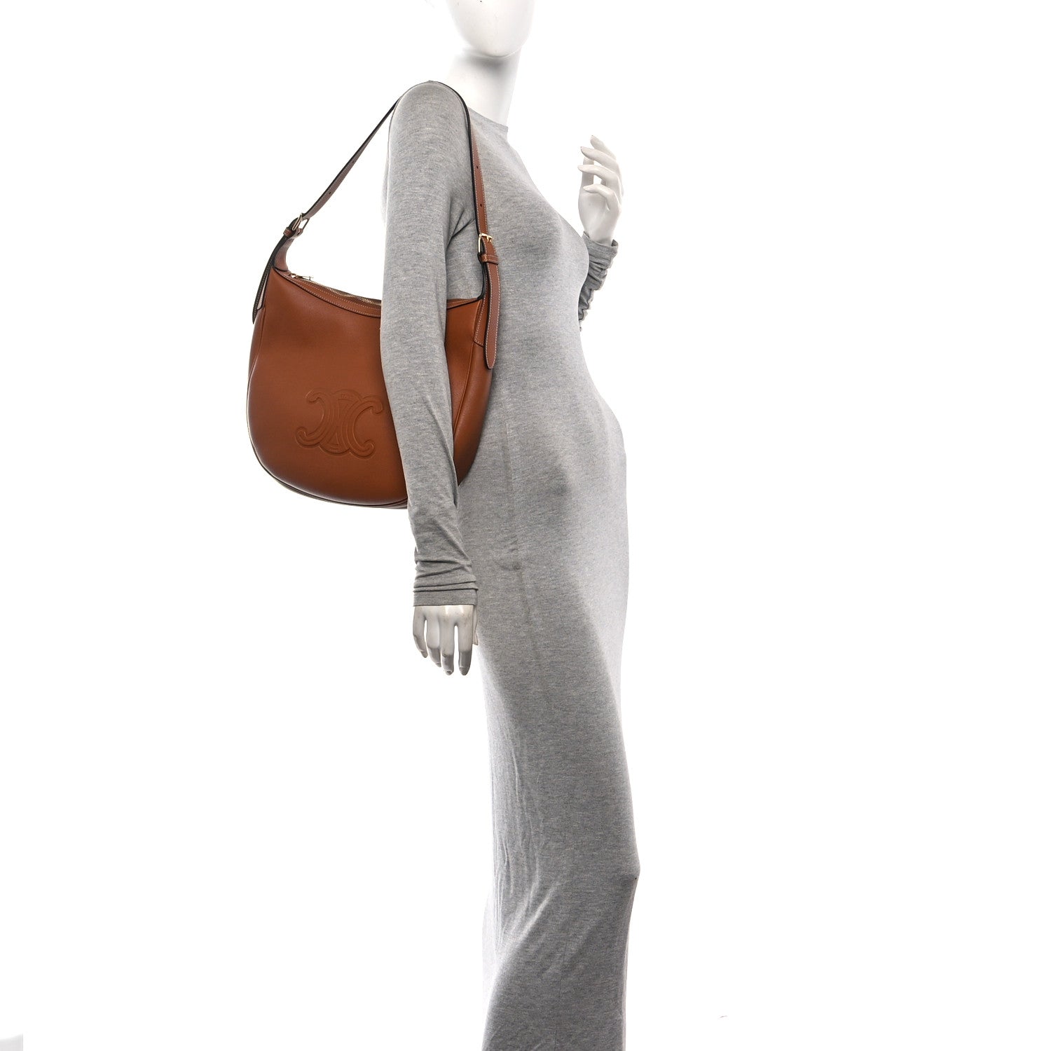 Celine Supple Calfskin Medium Triomphe Heloise Shoulder Bag Tan 2 of 11