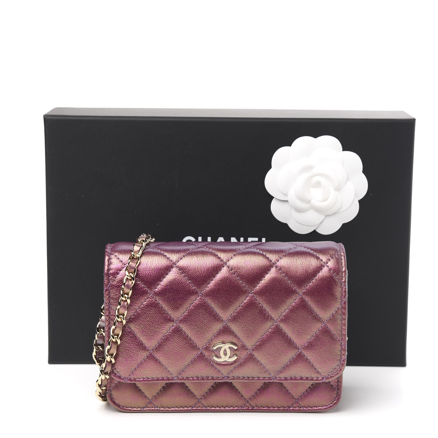 Chanel Iridescent Lambskin Quilted Mini Wallet On Chain WOC Purple 11 of 11