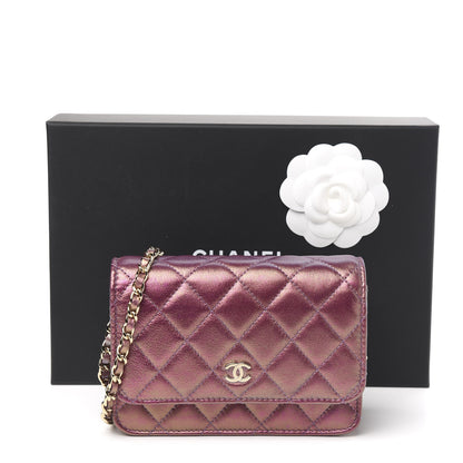Chanel Iridescent Lambskin Quilted Mini Wallet On Chain WOC Purple 11 of 11
