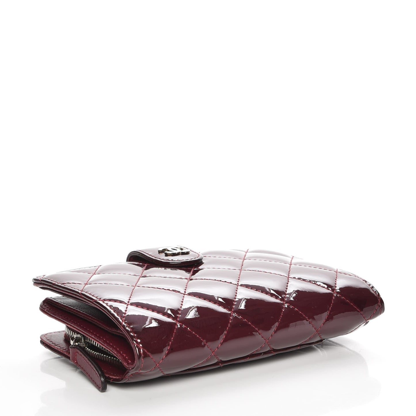 Patent Quilted Zip Pocket Wallet Burgundy