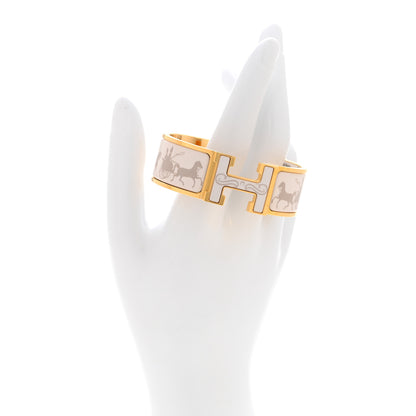 Hermes Enamel Printed Wide Paris Qui Roule Clic Clac H Bracelet PM Beige Lin 2 of 5