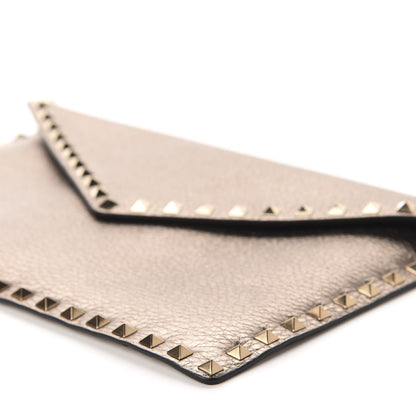 Valentino Garavani Metallic Pebbled Calfskin Large Rockstud Envelope Clutch Sasso 7 of 10
