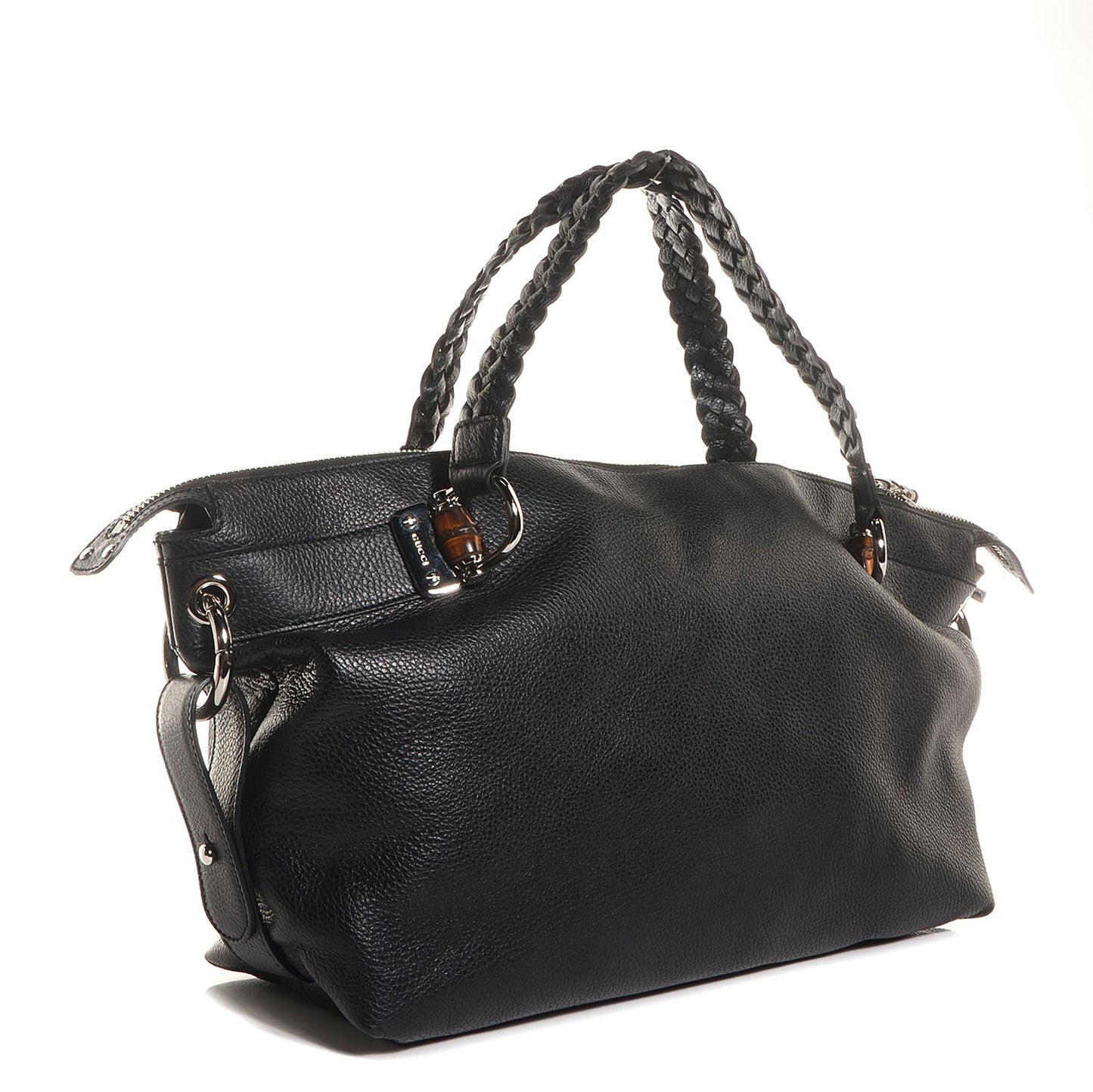 Leather Medium Bamboo Bar Tassel Shoulder Bag Black