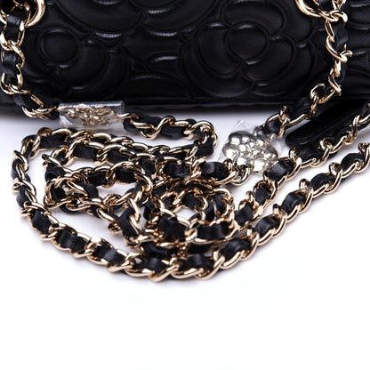 Chanel Lambskin Camellia Embossed Small Vanity Case With Chain Black 13 of 14