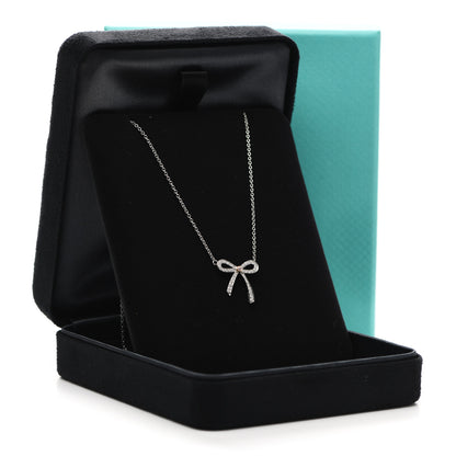 Tiffany Platinum 18K Rose Gold Pink Diamond Mini Bow Pendant Necklace 6 of 6