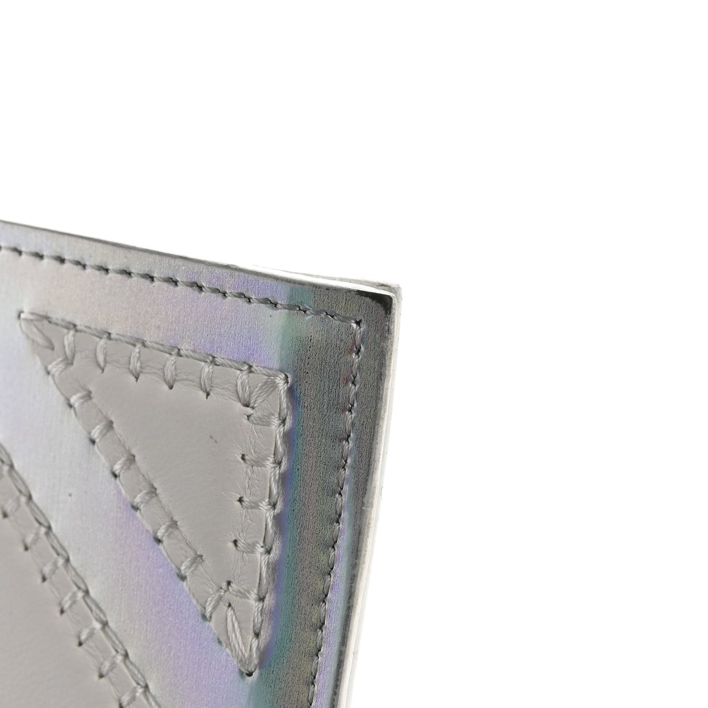 Lambskin Metallic Chevron Zip Pouch White Silver