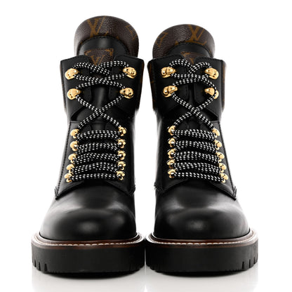Louis Vuitton Calfskin Monogram Territory Flat Ranger Boots 37.5 Black 2 of 9