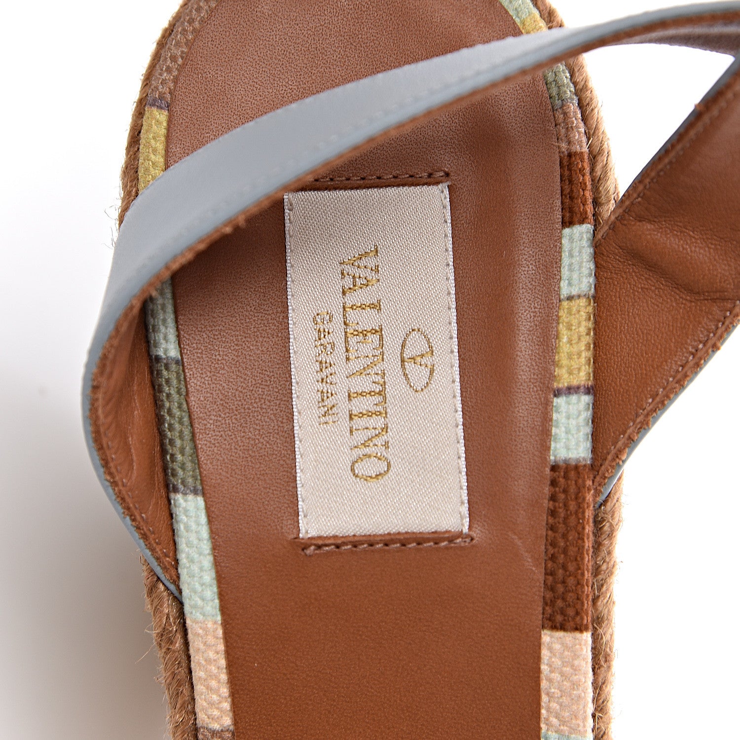 Valentino Garavani Calfskin Canvas Native Couture 1975 Espadrille Wedge Sandals 40 Sky Sorbet Multicolor 9 of 10