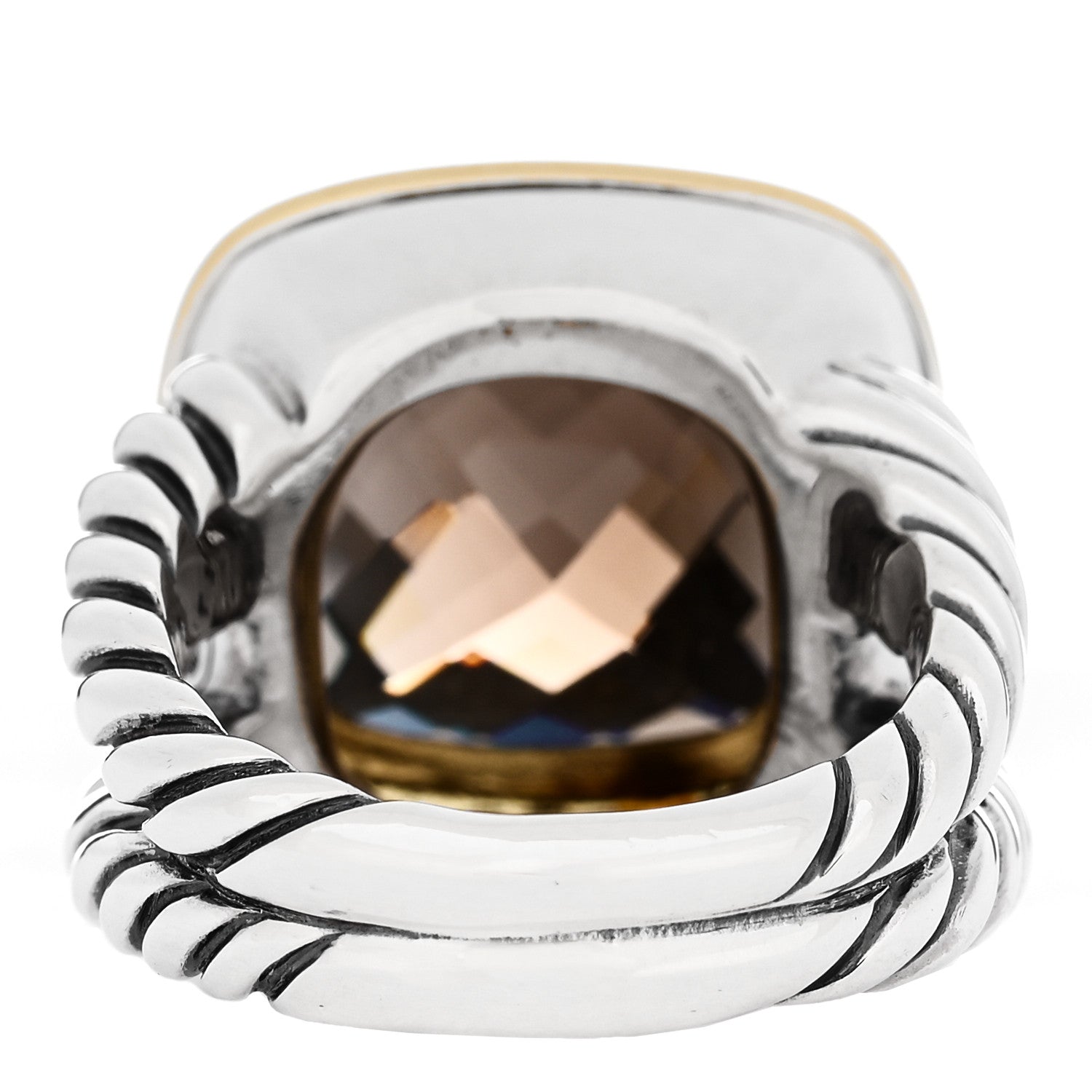 David Yurman Sterling Silver 18K Yellow Gold Diamond Smoky Quartz 14mm Albion Ring 54 6.75 4 of 5