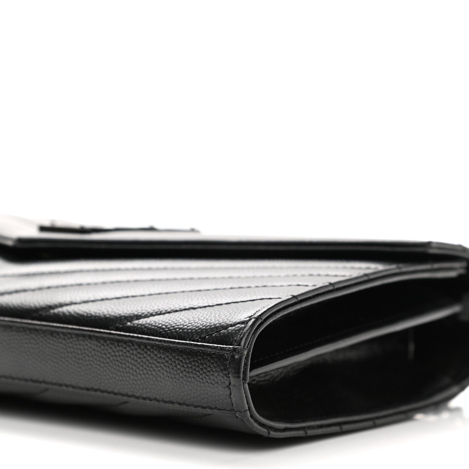 Saint Laurent Grain De Poudre Matelasse Chevron Monogram Chain Wallet Black 10 of 10