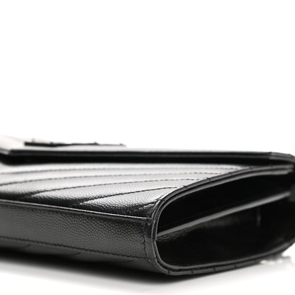 Saint Laurent Grain De Poudre Matelasse Chevron Monogram Chain Wallet Black 10 of 10