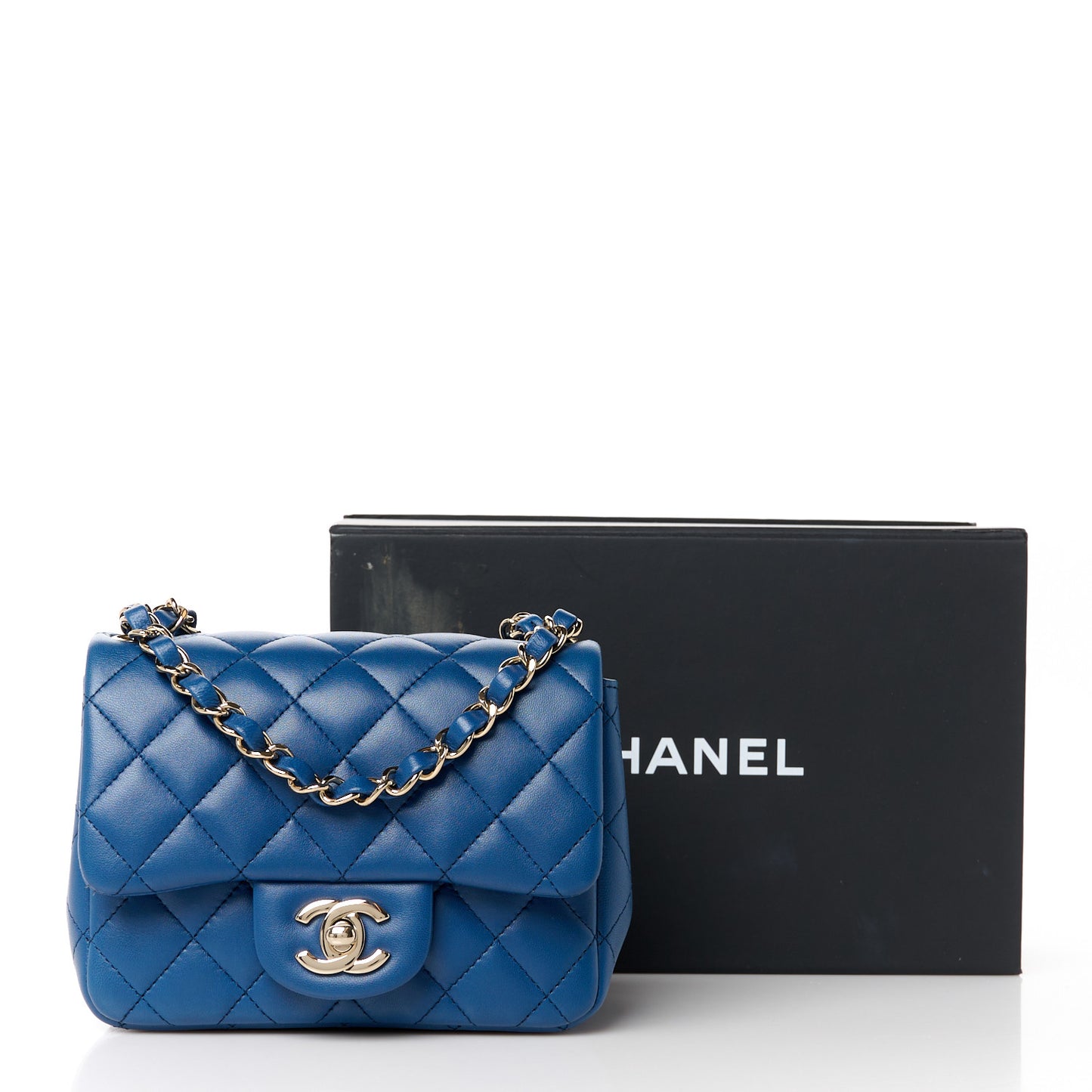 Lambskin Quilted Mini Square Flap Blue