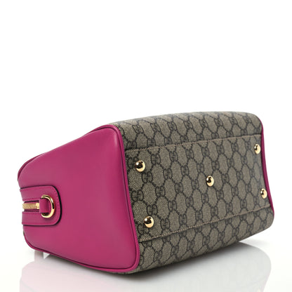 Gucci GG Supreme Monogram Moon Calfskin Small Boston Beige Ebony Hibiscus Red New Rosette 4 of 11